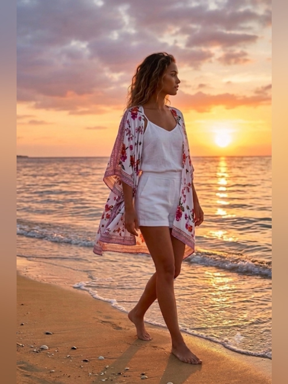 Japna Floral Print Open Front Kimono, Boho, Festival, Romantic